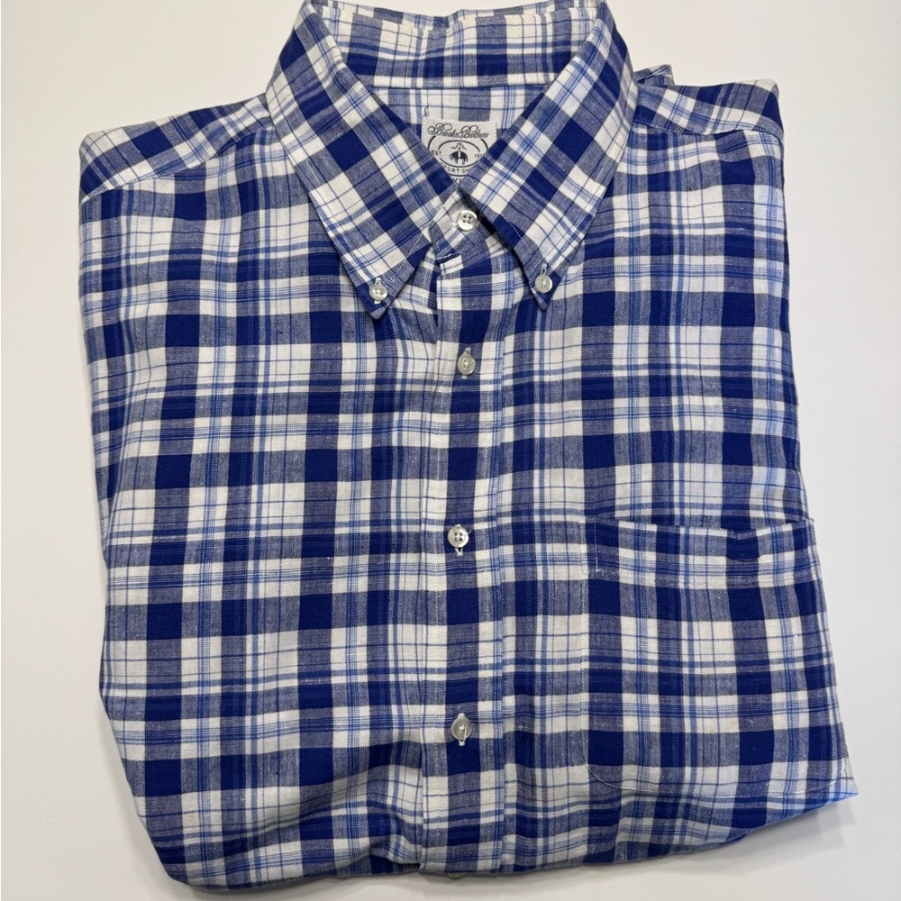Blue and White Plaid Men's Shirt